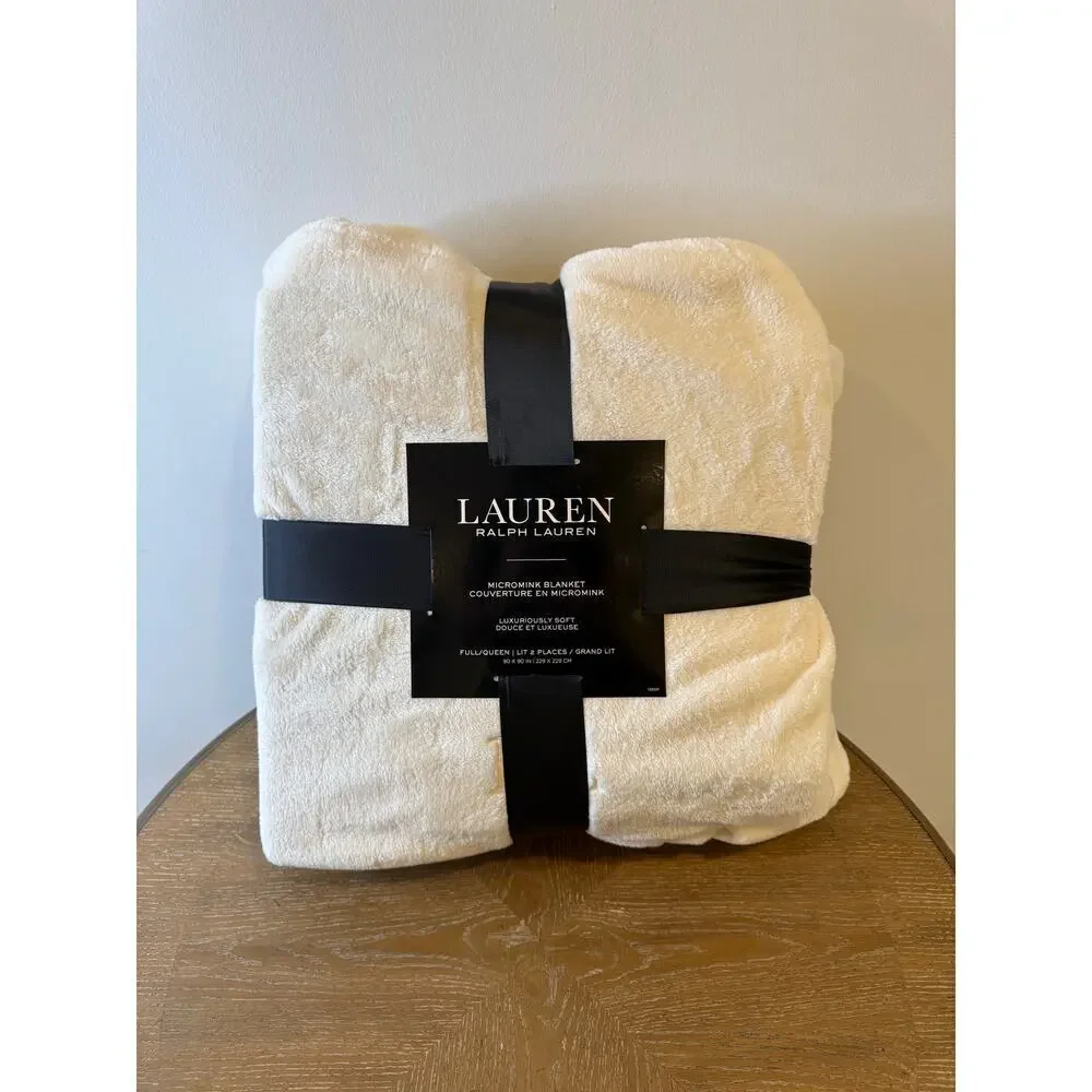 Lauren Ralph Lauren Micromink Blanket Full Queen Cream Ultra Soft Plush NEW